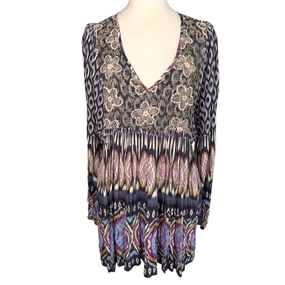 Sundance Women’s Large Colorful Embroidered Mixed Media Long Sleeve Top Boho